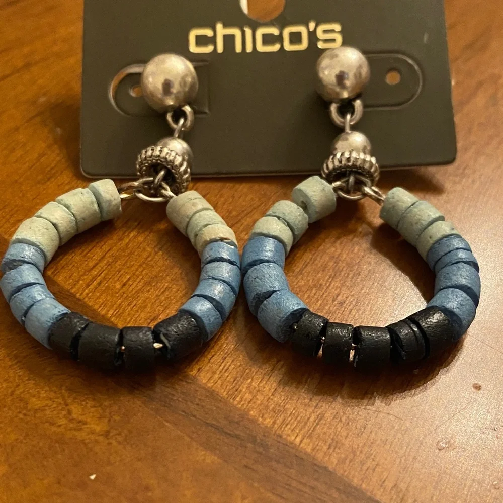 Chico's Silver and Blue Gradient Beaded Earrings - Picture 2 of 4